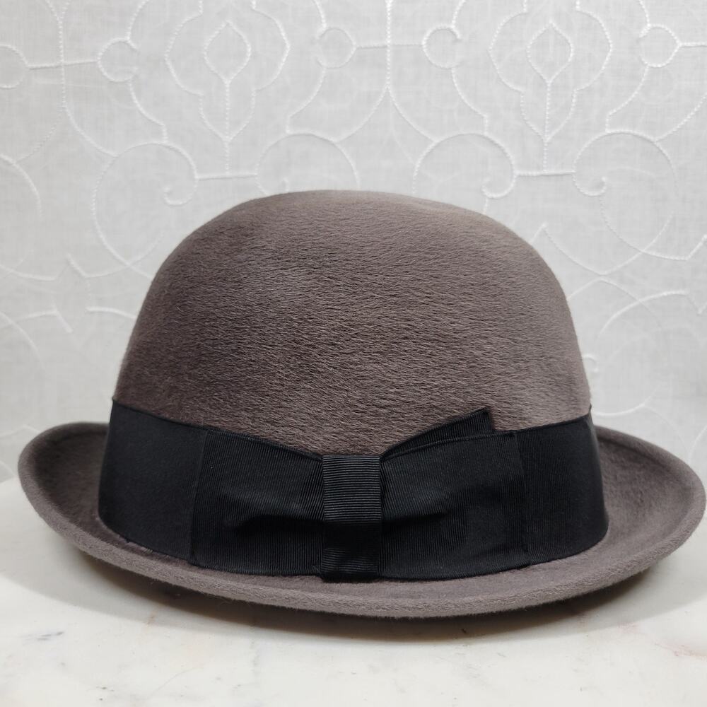 VINTAGE Borsalino Diamante II Hat 7 3/8 Gray Brown Fur‎ Felt Bowler Derby Italy